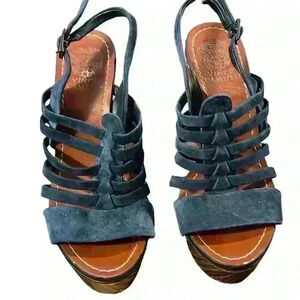 VINCE CAMUTO SANDALS Woman’s 8.5 M Onia Slingback Platform Blue Suede Wedge​